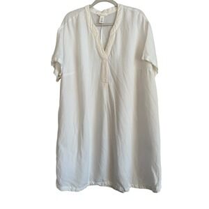 H&M Women XL Linen Blend Popover Tunic Top Dress Ivory Beach Cover Up Split Neck